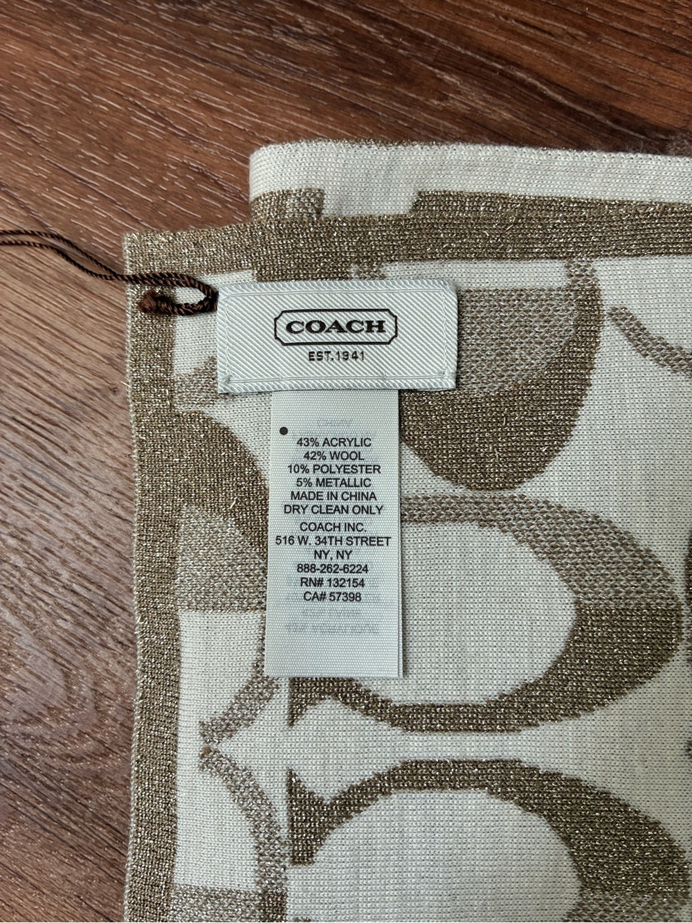 Coach Glitter Tonal Knit C Scarf Wool Blend, Metallic, F83834 - Picture 5 of 11